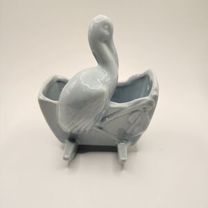 Vintage Haeger Pottery Blue Stork Rocking. Radle Planter